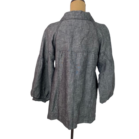 Rapsodia Anthropologie Grey Linen Blend Lined Jacket Women's Sz L Modern Buttons - Picture 2 of 16